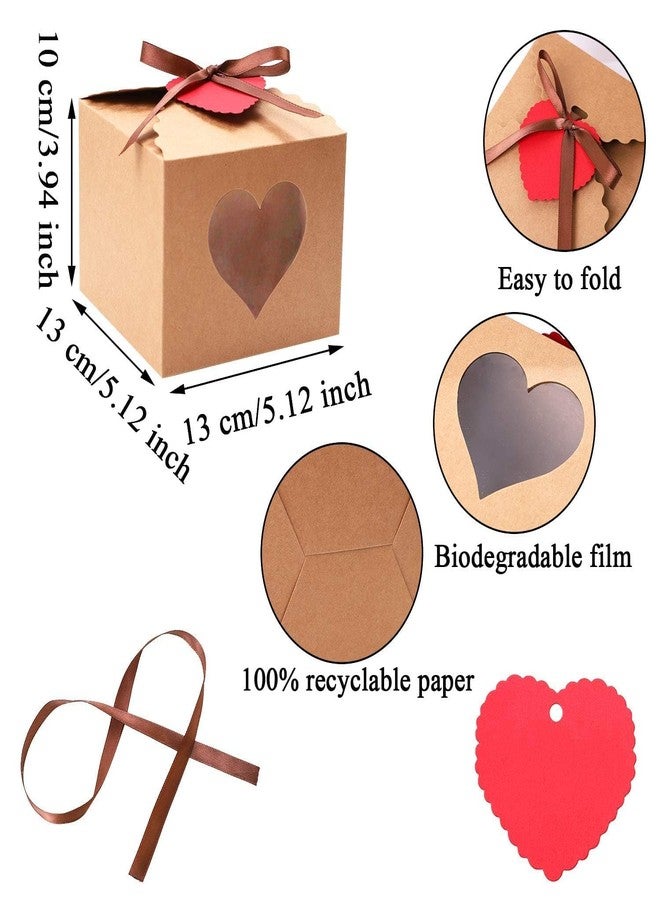 Cooraby 20 Pieces Valentine's Heart Gift Boxes with Display Window 5.1 x 5.1 x 4 Inch Kraft Paper Gift Bags Gift Packaging Boxes with Tags and Ribbons for Valentine's Day Christmas Party Decorations - Image 2